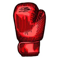 Rote Boxhandschuhskizze auf isoliertem weißem Hintergrund. vintage sportgeräte für kickboxen im gravierten stil. vektor