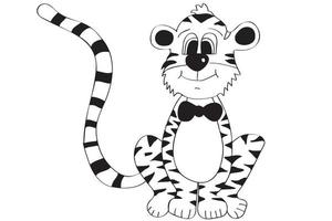 Tiger-Cartoon-Illustration. Schwarz-Weiß-Cartoon glückliche Tiger-Vektor-Illustration, isoliert auf weißem Hintergrund. vektor