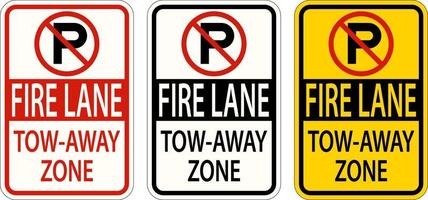 Kein Parkplatz Fire Lane Abschleppzone Zeichen auf weißem Hintergrund vektor
