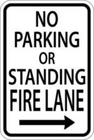 Kein Parkplatz Fire Lane rechts Pfeilzeichen auf weißem Hintergrund vektor