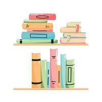 Stapel Bücher im Regal im Cartoon-Stil. Bücherregal mit Büchern. Vektor-Illustration.