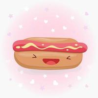 niedliche Hot-Dog-Vektor-Symbol-Illustration. Hot-Dog-Aufkleber-Cartoon-Logo. Food-Icon-Konzept. flacher cartoon-stil geeignet für web-landingpage, banner, aufkleber, hintergrund. Kawaii-Hotdog. vektor