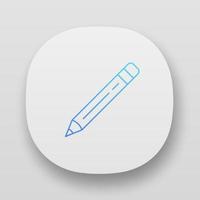 spitzer Bleistift mit Gummi, Radiergummi-App-Symbol. ui ux-benutzeroberfläche. Web- oder mobile Anwendung. isolierte Illustration des Zeichenwerkzeugvektors. schreibwaren, schulbedarf shop logo. Bildungsattribut vektor