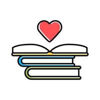 pedagogiska böcker distribution färgikon. frivillig läsare. skänka böcker. en hög med romanska romaner. kärlek att läsa. litterär samling. isolerade vektor illustration