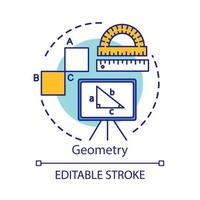 Symbol für das Konzept des Geometriekurses. geometrische formen, dreieck auf whiteboard, mathematische problemidee dünne linienillustration. Schulfächer. Vektor isoliert Umrisszeichnung. editierbarer Strich