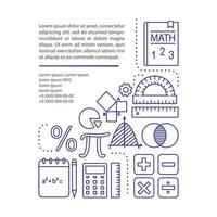 grundläggande matematik kurs artikel sida vektor mall. algebra, geometri. broschyr designelement med linjära ikoner och textrutor. tryckdesign. konceptillustrationer med textutrymme