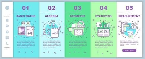 matematik kurs onboarding mobila webbsidor vektor mall. algebra, geometri. responsiv smartphone webbplats gränssnitt idé med linjära illustrationer. webbsida genomgång steg skärmar. färg koncept