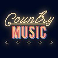 Country-Musik Vintage 3D-Vektor-Schriftzug. Tanzparty. retro fette schrift, schriftbild. Pop-Art-stilisierter Text. Neonlichtbuchstaben im alten Schulstil. 90er, 80er Poster, Banner. dunkelvioletter Hintergrund vektor