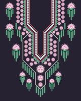 rosa Blumenhalsketten-Stickereidesign für Modefrauen. Stickmuster mit schönem buntem geometrischem Ethno-Oriental für den Ausschnitt vektor