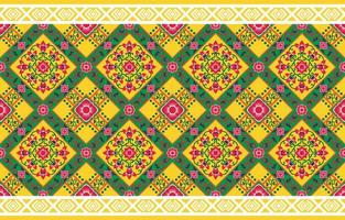 geometrischer orientalischer traditioneller stickstil. ikat tribal florales nahtloses muster. ethnischer aztekischer Stoffteppich Mandala-Ornament einheimisches Boho-Chevron-Textil. gelber Hintergrund