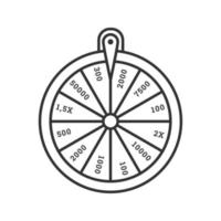 Lineares Symbol für Glücksrad. Roulette. Glücksrad. dünne Liniendarstellung. Kontursymbol. Vektor isoliert Umrisszeichnung