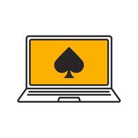 Online-Casino-Farbsymbol. Laptop-Display mit Spatenkartenanzug. isolierte Vektorillustration vektor