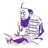 Lineart-Vektor eines alten Muslims, der den Koran liest vektor