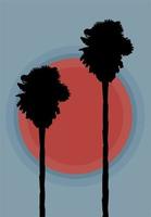 Silhouette von zwei Palmen auf einem roten Sonnenhintergrund vektor