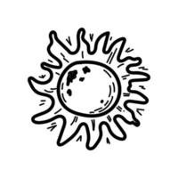 einfaches Sonnensymbol mit Strahlen, handgezeichnete Elementskizze im Doodle-Stil. Platz. Sonne mit Flecken. Krone der Sonne. Sonnensystem. isolierte Vektorillustration vektor