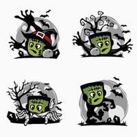 Set Illustrationen Vektorgrafik von niedlichen Halloween-Figuren. sammlungen von halloween-zollkarikaturen. vektor
