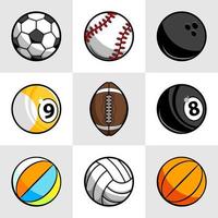 Illustrationsvektorgrafik von Sportbällen-Sammlungen. Set aus Fußball und Baseball, Fußball, Volleyball, Tennis, Billard, Bowlingkugel