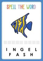 stavningskalkylblad hitta det saknade bokstavsspelet för barn med ordet havsfisk vektor