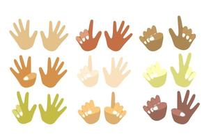 Fingerzählset für Kopfrechnenschule, Mathekurs, kreative Kinder. Palmen in verschiedenen Farben, verschiedene Rassen. Finger zählen. Mathematik. Vektorillustrationskonzept des modernen Designs für Websitedesign. vektor