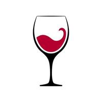 Glas mit spritzendem Rotwein. Elegantes Kristallglas mit schwarzem Bein und anmutigem Vektorgetränk im Weintraubenalter