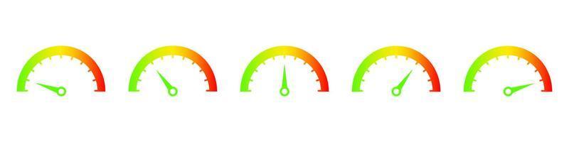 hastighetsmätare som visar stigande hastighet ikon. indikator med grön pil börjar framsteg och förvandlas till röd farlig bedömning prestanda och vektorkvalitet vektor
