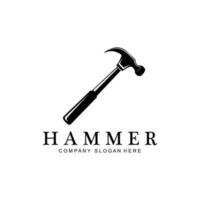 Hammer, Bauwerkzeuge und Richter-Logo-Vektorsymbol, Vintage-Retro-Design-Illustration vektor