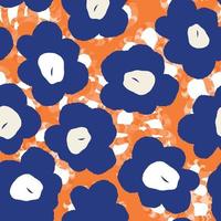 nahtlose niedliche blaue Blumenmuster auf orangefarbenem Hintergrund, Grußkarte vektor