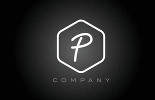 Hexagon schwarz-weiß p Alphabet Buchstabe Logo Icon Design. kreative Vorlage für Unternehmen und Unternehmen vektor