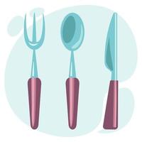 Küchenutensilien, Set, Löffel, Gabel und Messer auf abstraktem Hintergrund. symbol, abbildung, vektor