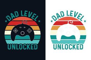 Papa-Level freigeschaltet Retro-Vintage-Gamer-Vati-T-Shirt-Design für den Vatertag vektor