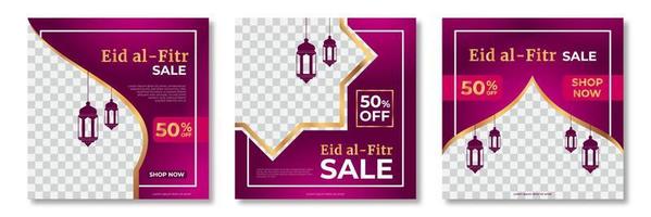 satz von eid al fitr verkaufsfahnenschablone. eid al fitr verkaufsfahnenschablonendesign mit fotocollage. geeignet für Social-Media-Post- und Web-Internet-Anzeigen. Vektor-Illustration vektor