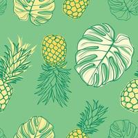 tropische blumenblätter, palmblätter, monstera, ananas nahtloser musterhintergrund. exotisches Dschungel-Geschenkpapier. schöner Druck mit handgezeichneten exotischen Pflanzen. sommerdesign für mode, druck vektor