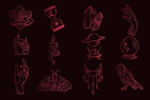 set sammlung mystisch himmlisch einfach minimalismus tattoo clipart symbol raum gekritzel esoterische elemente vintage illustration vektor