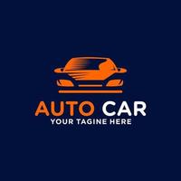 Orange Auto-Logo-Vorlage mit dunkelblauem Hintergrund. auto auto business logo design mit silhouette für automobilfirmenlogo, autowaschanlage, garage, service, malerei. vektor