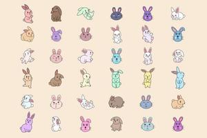 set riesige sammlung niedliche kaninchen häschen kleine kinder baby tier cartoon clipart gekritzelillustration für kinder und kinder vektor