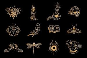 set sammlung mystisch himmlisch clipart symbol raum gekritzel esoterisch magie elemente vintage illustration vektor