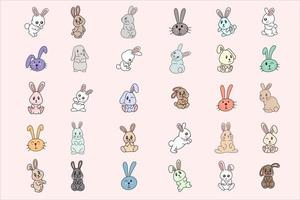 Set Mega Collection Bundle süßes Kaninchen Hase kleine Kinder Baby Tier Cartoon Cliparts Doodle Illustration für Kinder und Kinder vektor