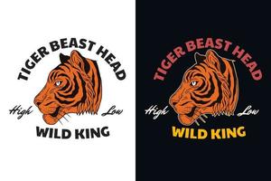 set mörk illustration tiger odjur stor katt huvud och pose handritad kläckningskontur symbol tatuering varor t-shirt merch vintage vektor