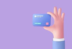 3D-Kreditkartengeld finanzielle Sicherheit für Online-Shopping, Online-Zahlungskreditkarte mit Zahlungsschutzkonzept. 3D-Rendering für Unternehmensfinanzierung, Online-Shopping für Sicherheit mit Handkonzept