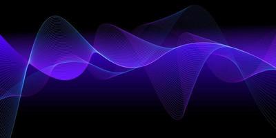 lila abstrakt bakgrund, vågiga linjer blått på mörk bakgrund, vektorillustration. vektor