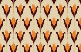 schönes gelbes Motiv ethnisches Ikat mit Blumen. nahtloses ikat-muster im stammes-, volksstickerei-italienischen, indischen, turkei-stil. peruanischer geometrischer kunstverzierungsdruck. strukturiertes design für teppich, stoff. vektor