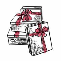 Geschenkbox mit Satinschleife, handgezeichnet vektor