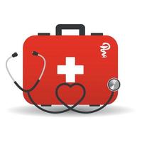 röd resväska av en läkare och ett stetoskop vektor