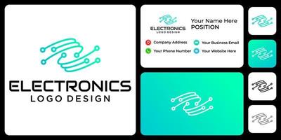 Elektronik-Logo-Design mit Visitenkartenvorlage. vektor