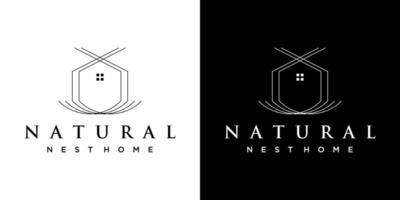 naturlig hem logotyp design med svart och vit bakgrund. vektor