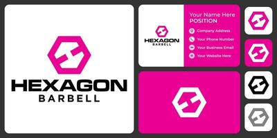 Hexagon-Hantel-Logo-Design mit Visitenkartenvorlage. vektor