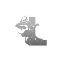 silhouette der person, die gitarre spielt, neben buchstabe l illustration vektor