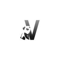 panda-tierillustration, die das symbol des buchstabens v betrachtet vektor