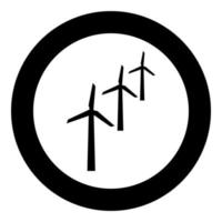Windgeneratoren Turbinenleistung Windmühle sauberes Energiekonzept Symbol im Kreis rund schwarz Farbe Vektor Illustration Bild solide Umrisse Stil