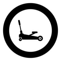Wagenheber hydraulisches Auto auf Rädern Autoreparaturservice Symbol im Kreis rund schwarz Farbe Vektor Illustration Bild solide Umrisse Stil